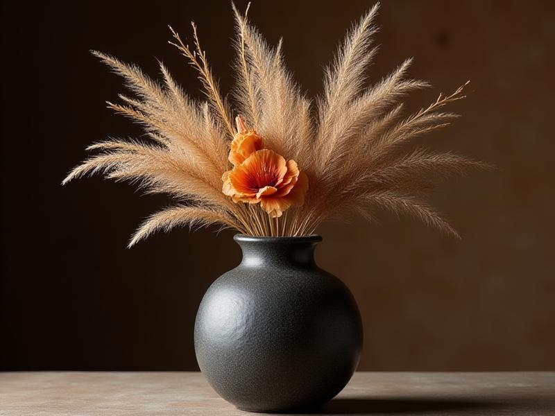 Tørret blomsterkunst i en stentøjsvase