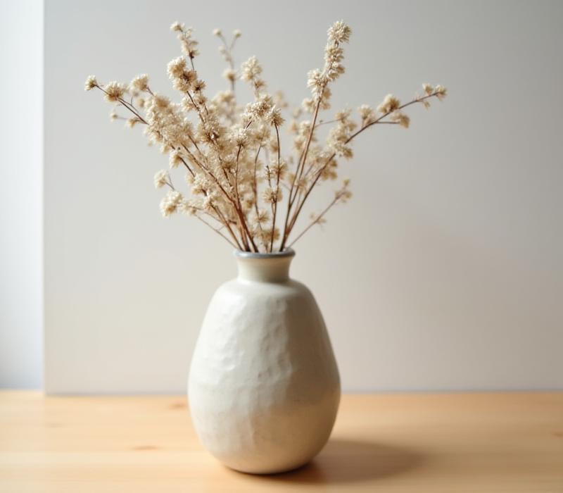 Minimalistisk tørret buket i håndlavet keramikvase fra Kintsugi Blooms