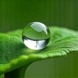 Macro shot of a water droplet on a green leaf.