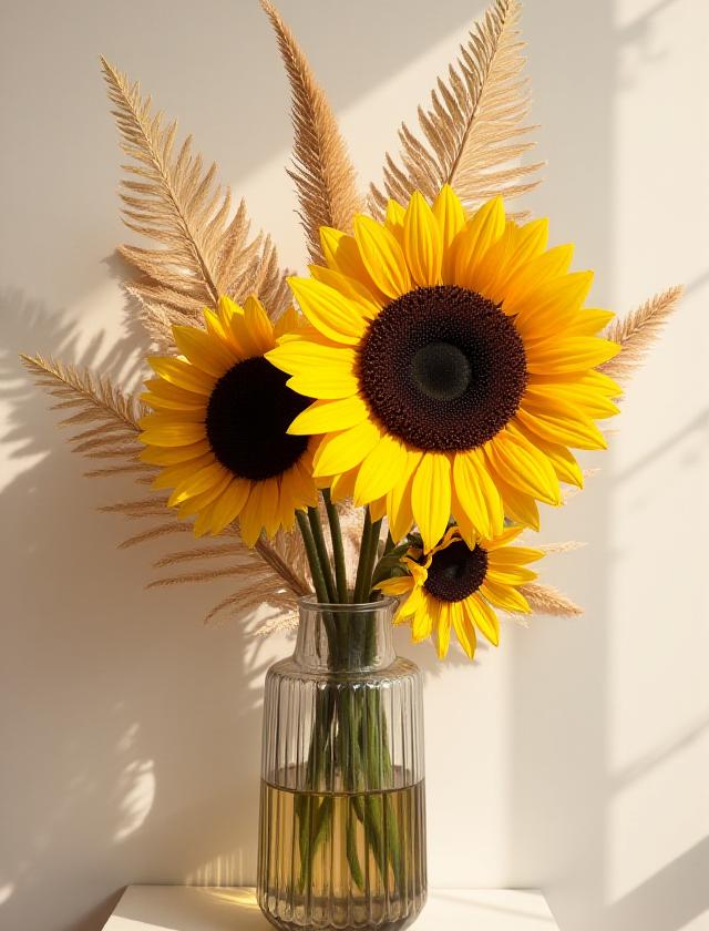 Moderne fortolkning af solsikker i en arkitektonisk opsætning